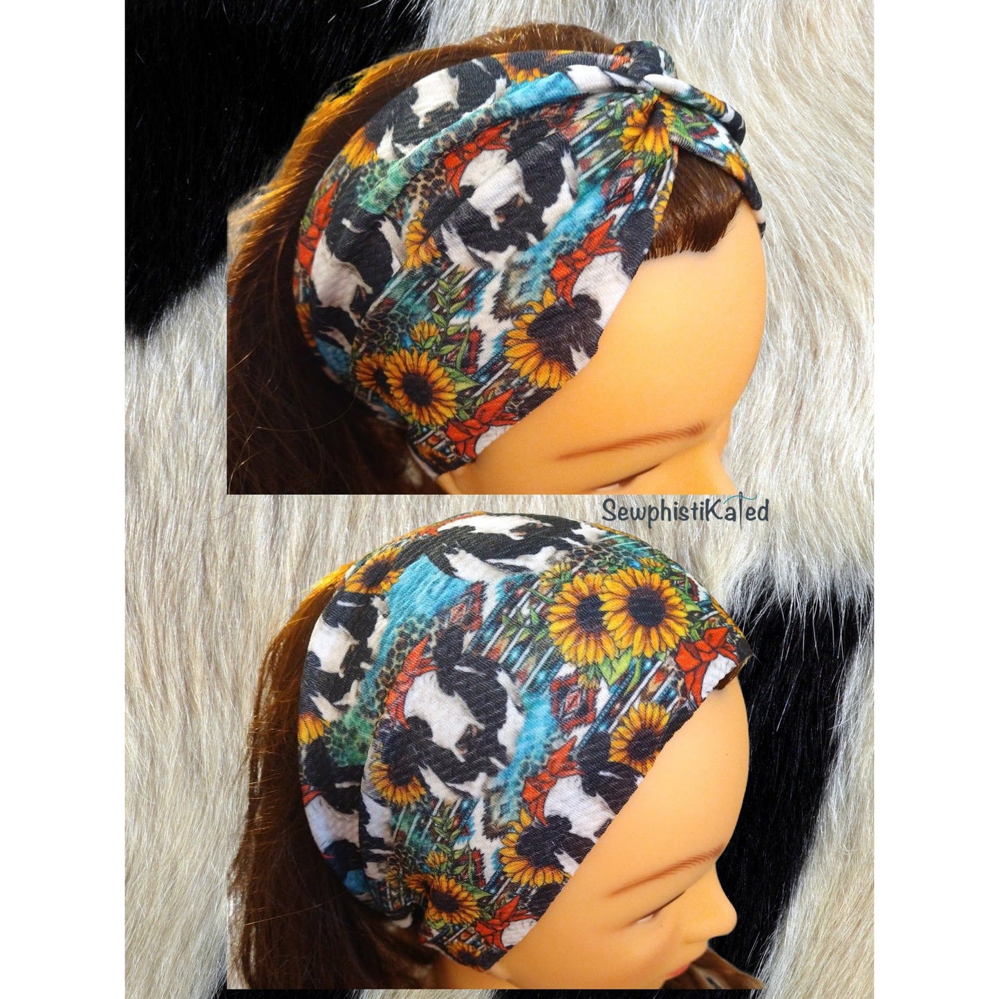 Dairy Cow & Sunflowers Headbands & Scrunchies