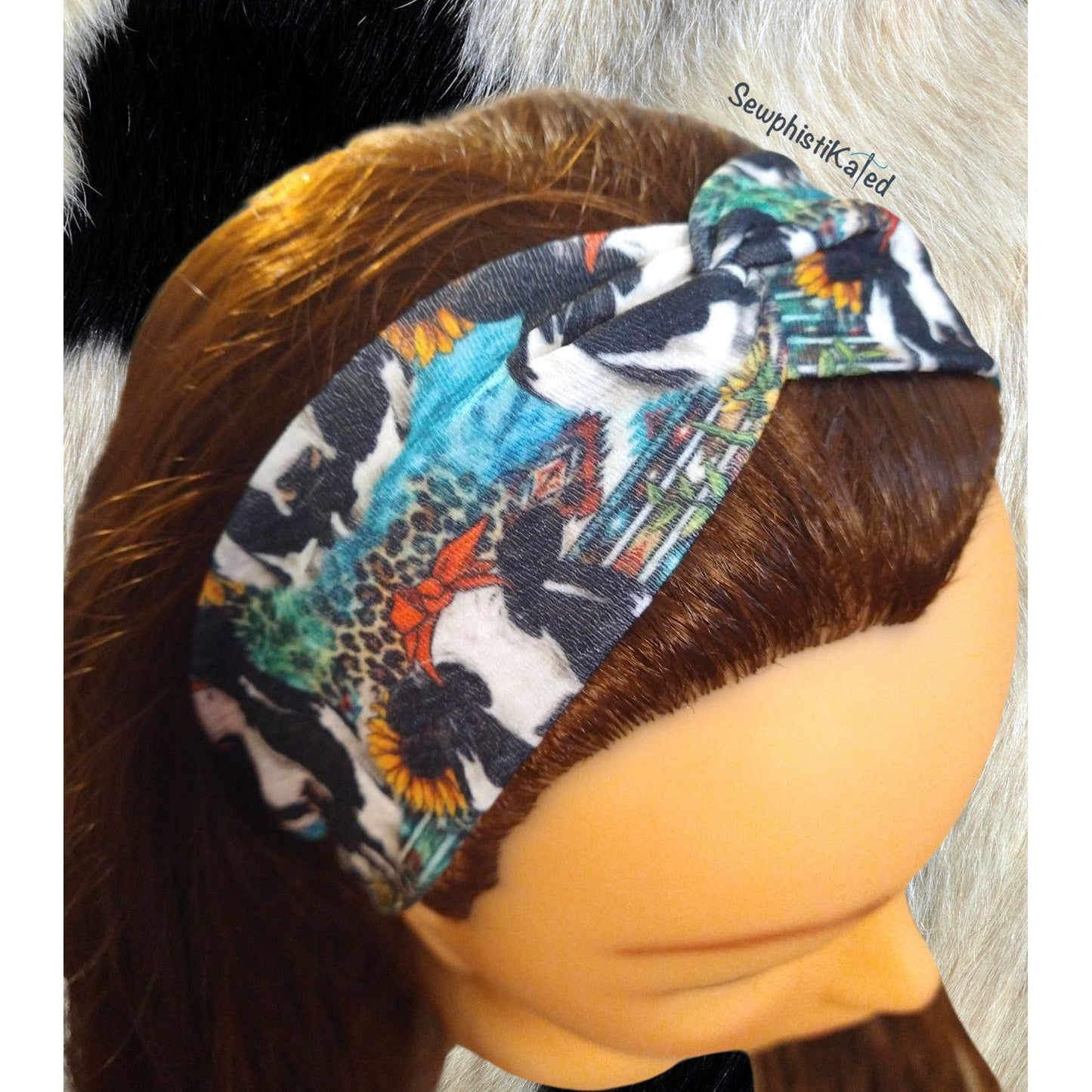 Dairy Cow & Sunflowers Headbands & Scrunchies