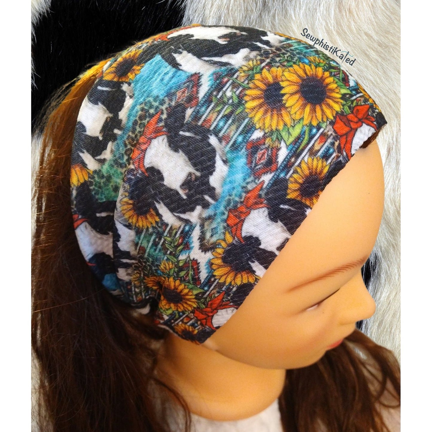 Dairy Cow & Sunflowers Headbands & Scrunchies
