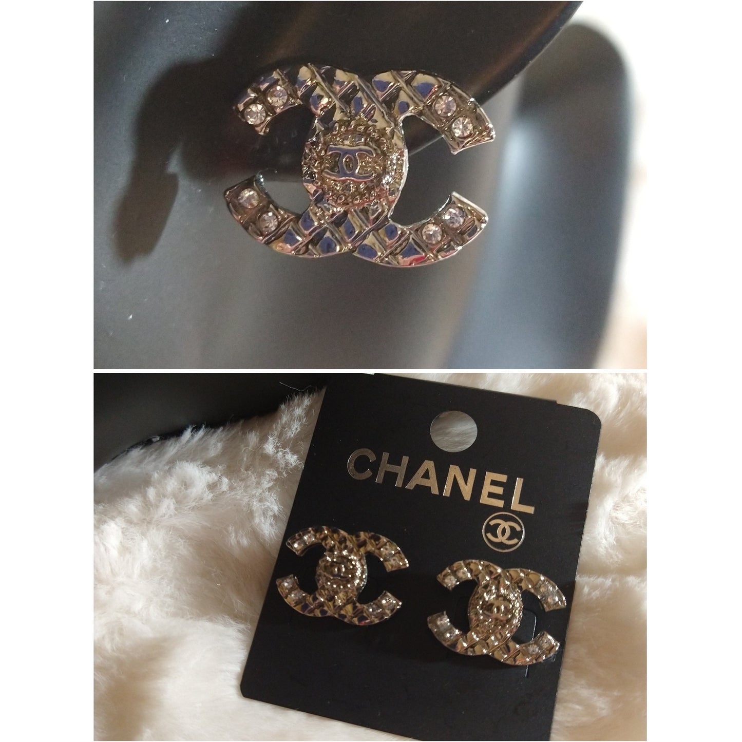 Luxury Fashion Quilted Monogram Rhinestone Stud Earrings
