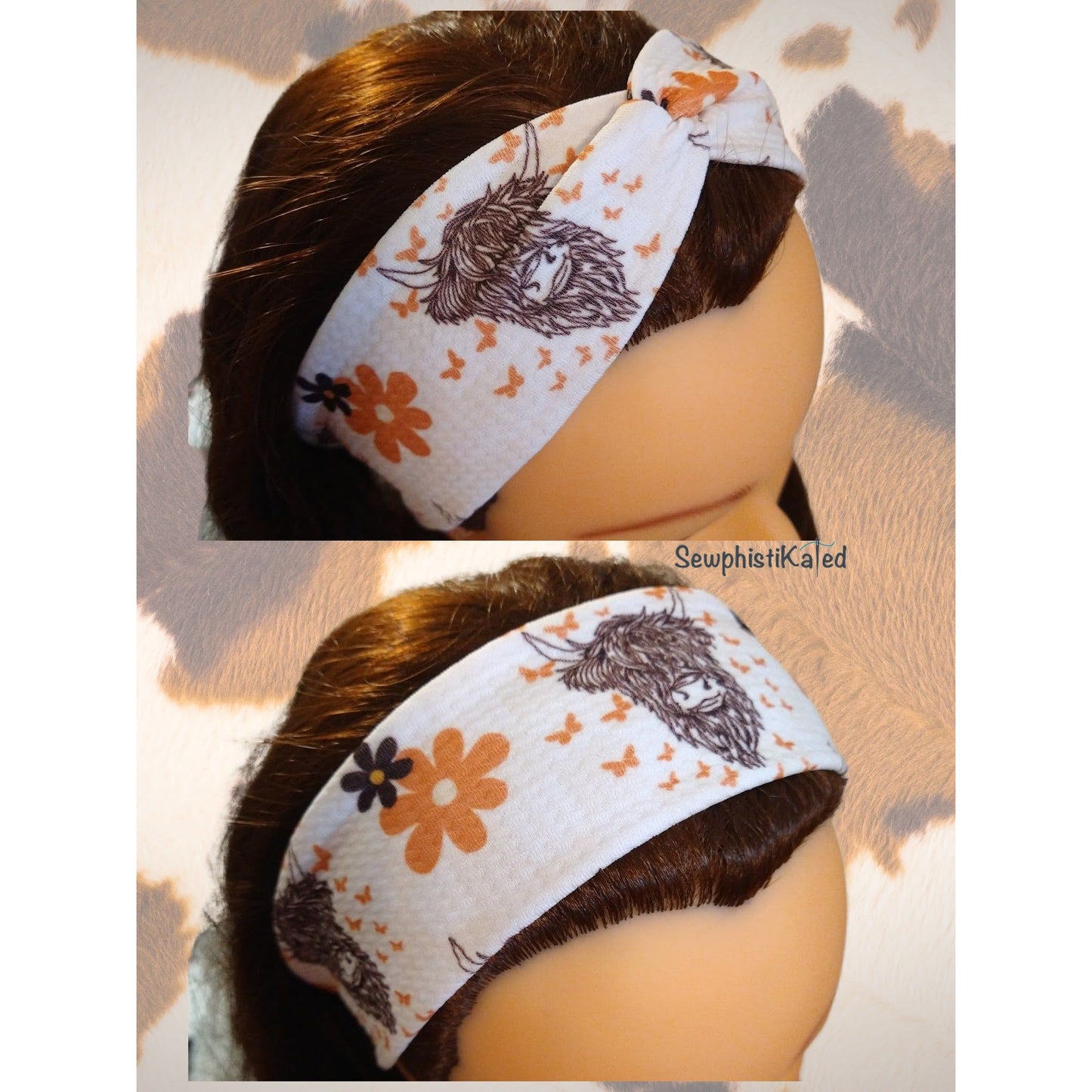 Highland Cow Daisy Headbands & Scrunchies