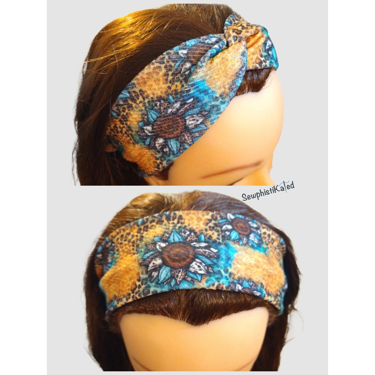 Leopard Print Turquoise Sunflowers Headbands & Scrunchies