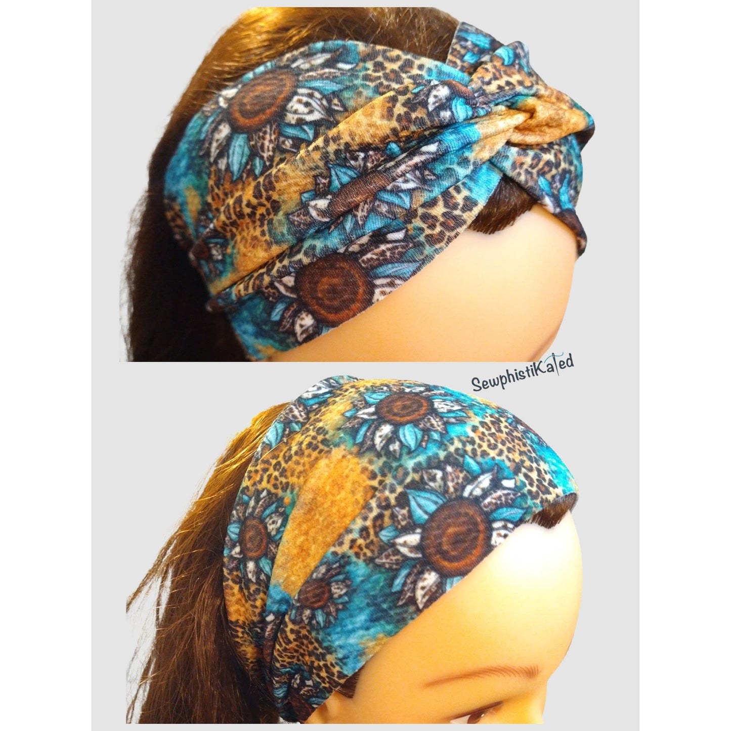 Leopard Print Turquoise Sunflowers Headbands & Scrunchies