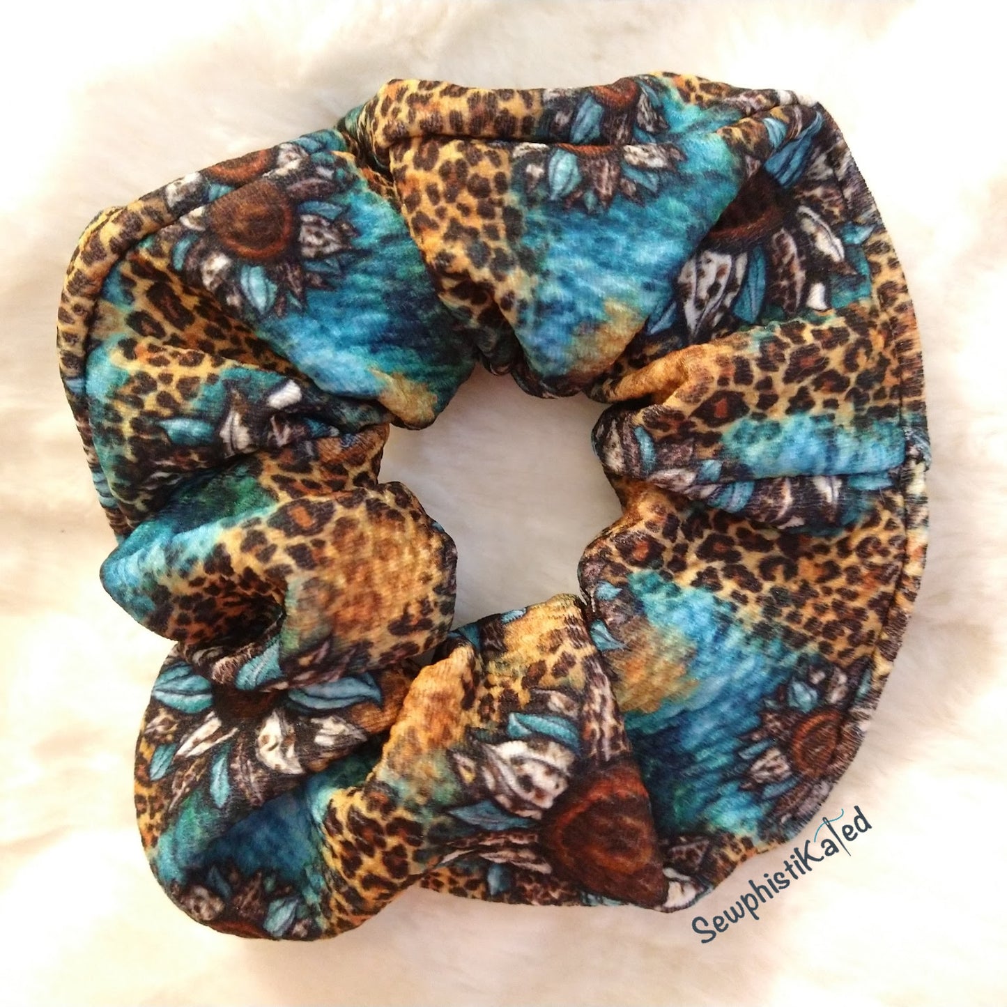 Leopard Print Turquoise Sunflowers Headbands & Scrunchies