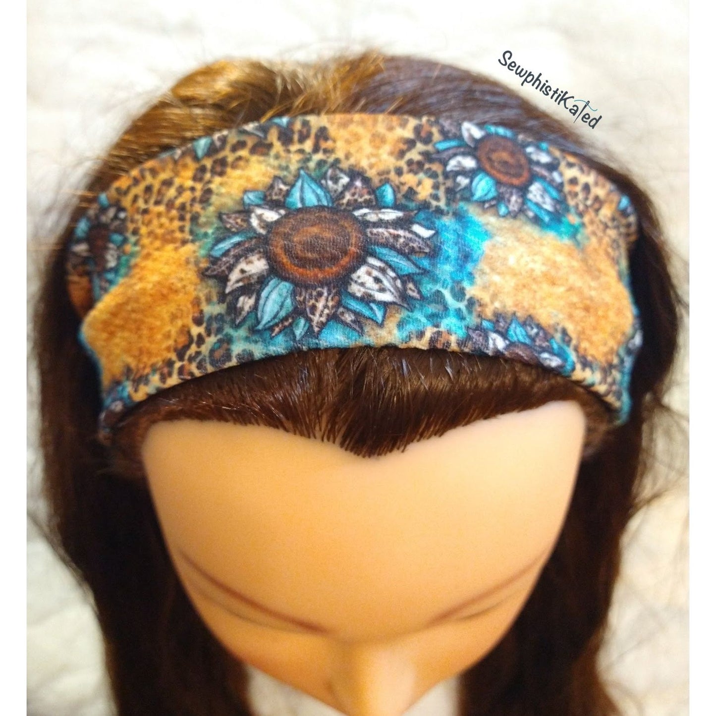Leopard Print Turquoise Sunflowers Headbands & Scrunchies
