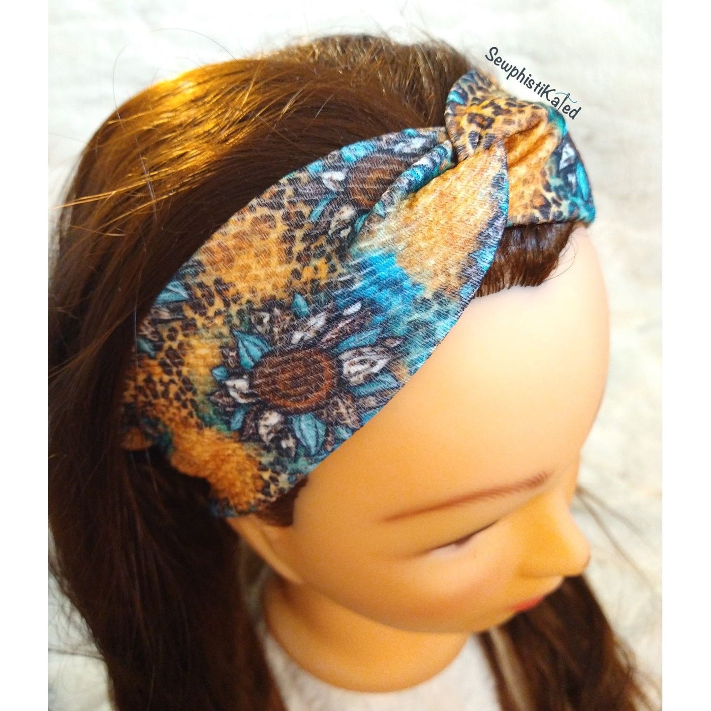 Leopard Print Turquoise Sunflowers Headbands & Scrunchies
