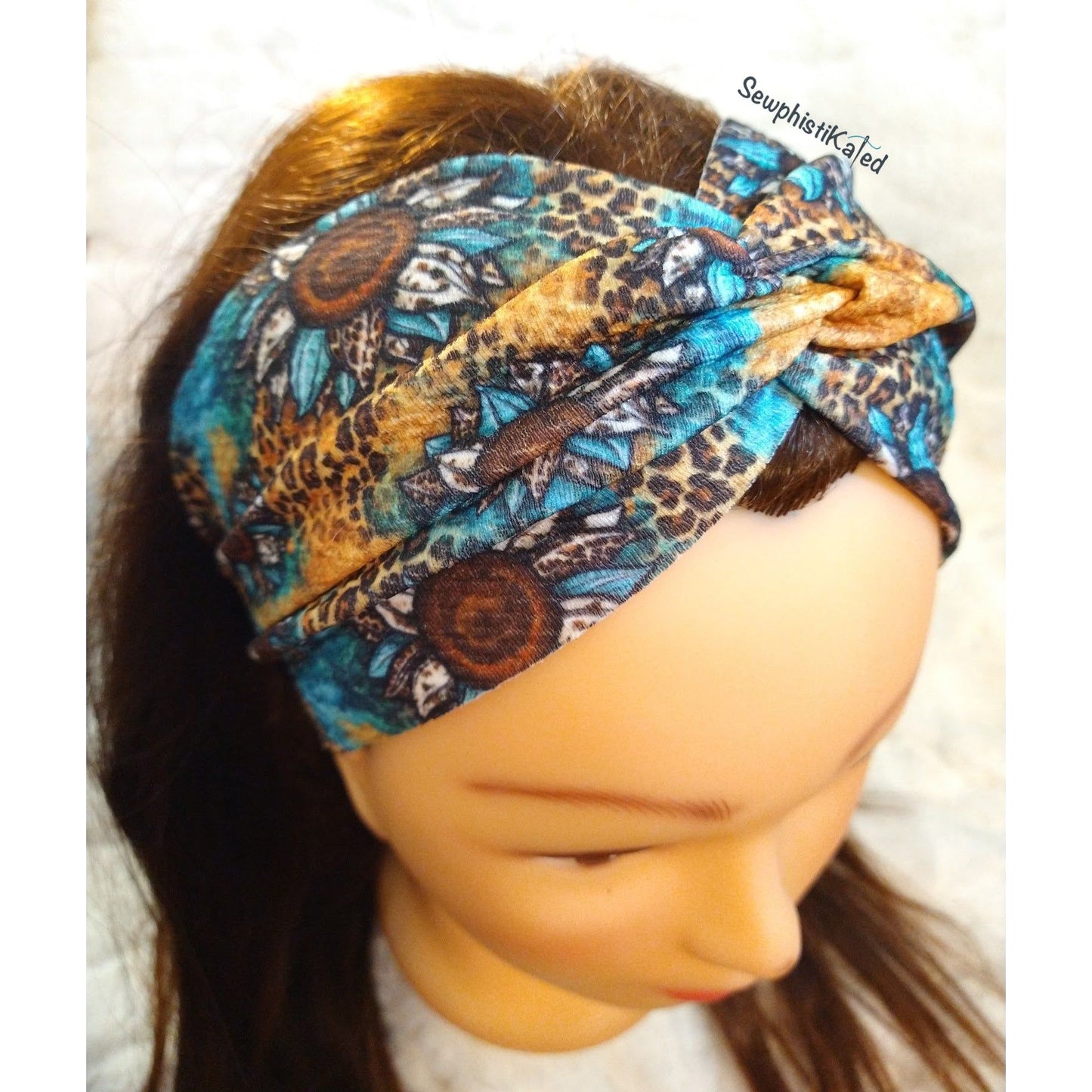 Leopard Print Turquoise Sunflowers Headbands & Scrunchies