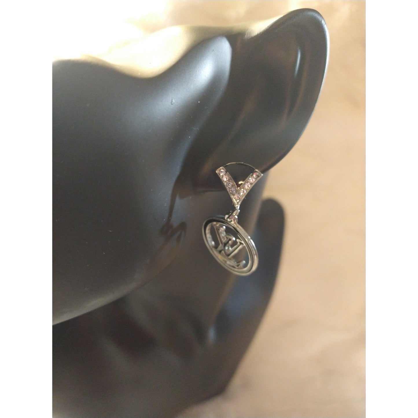 Luxury Fashion Rhinestone Black Monogram Earrings
