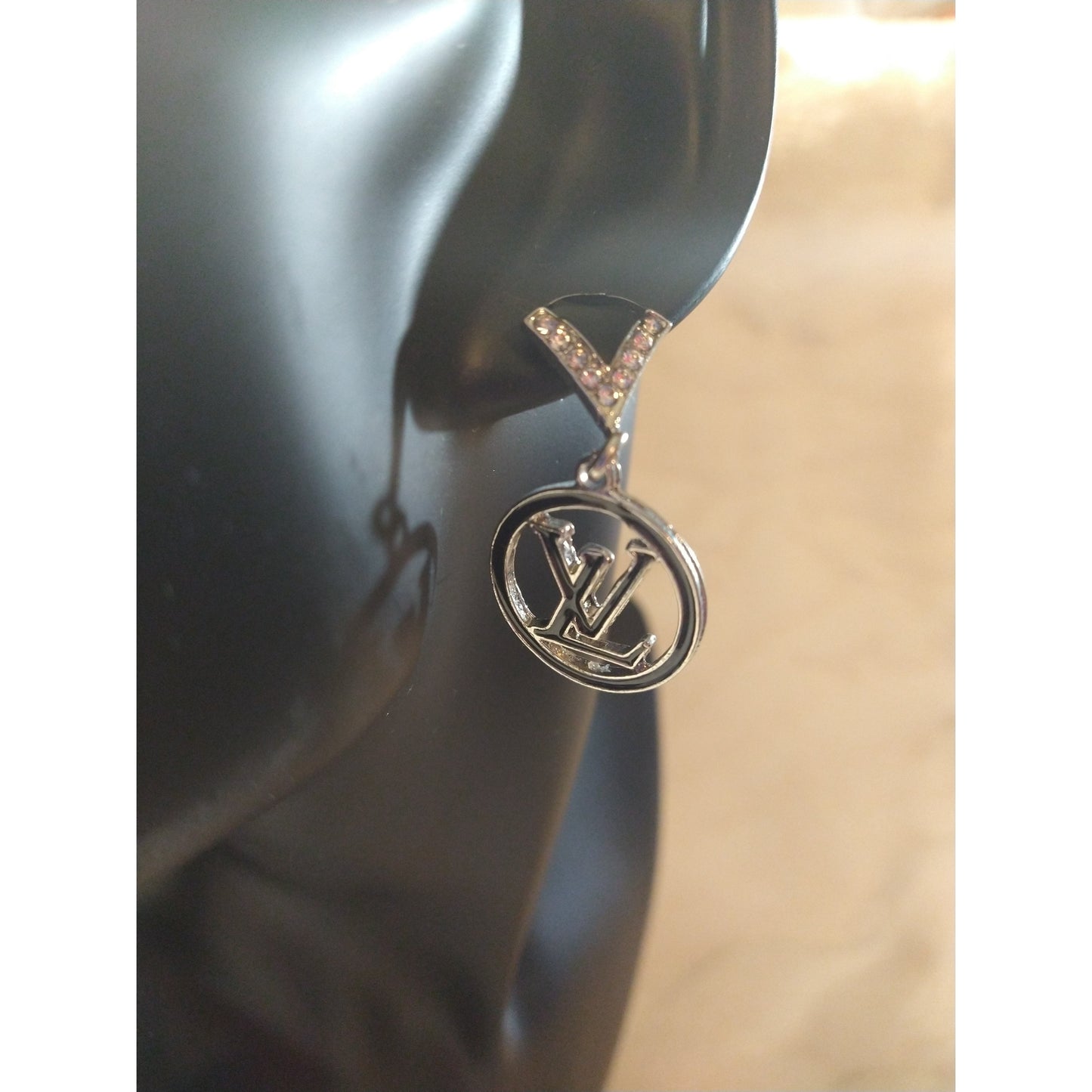 Luxury Fashion Rhinestone Black Monogram Earrings