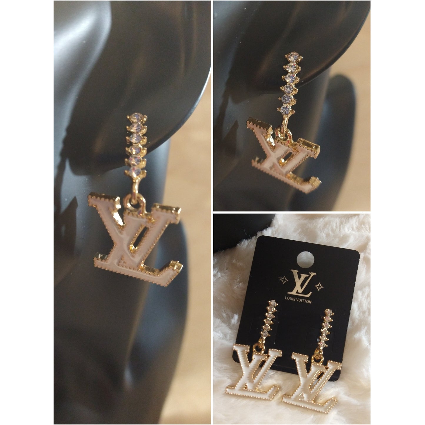 Luxury Fashion Rhinestone White Monogram Earrings