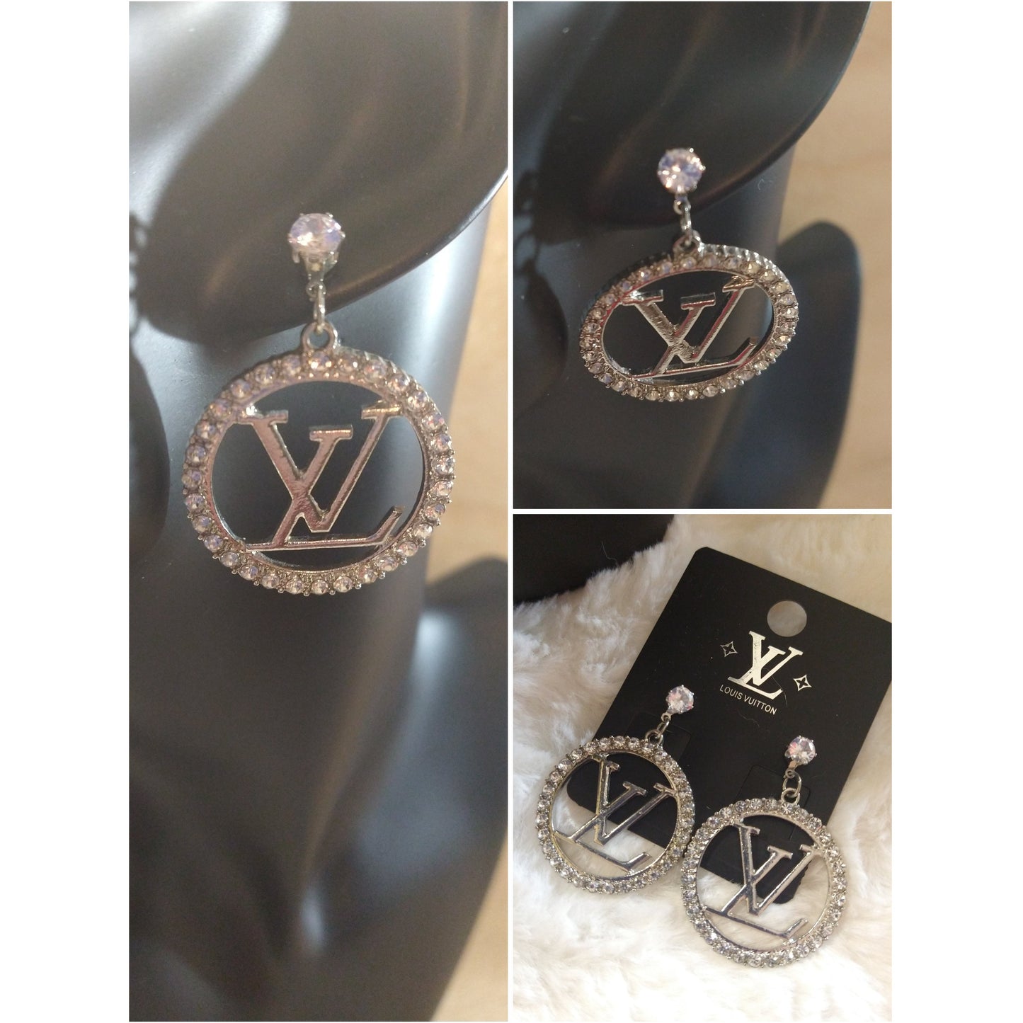 Luxury Fashion Round Rhinestone Monogram Earrings