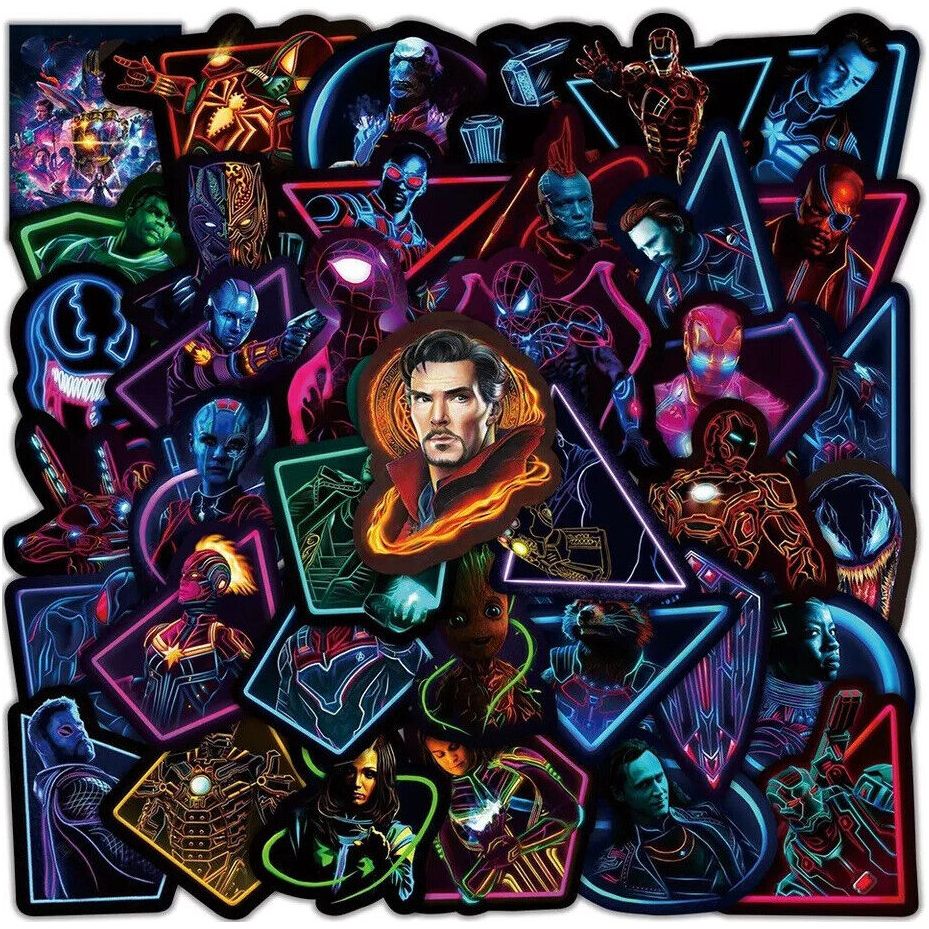 Neon Heroes & Villains 51pc Sticker Pack A