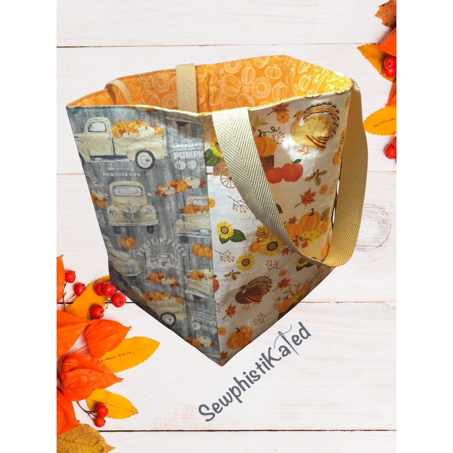 Autumn Theme Farmer's Market Grocery Shopping Tote Bag