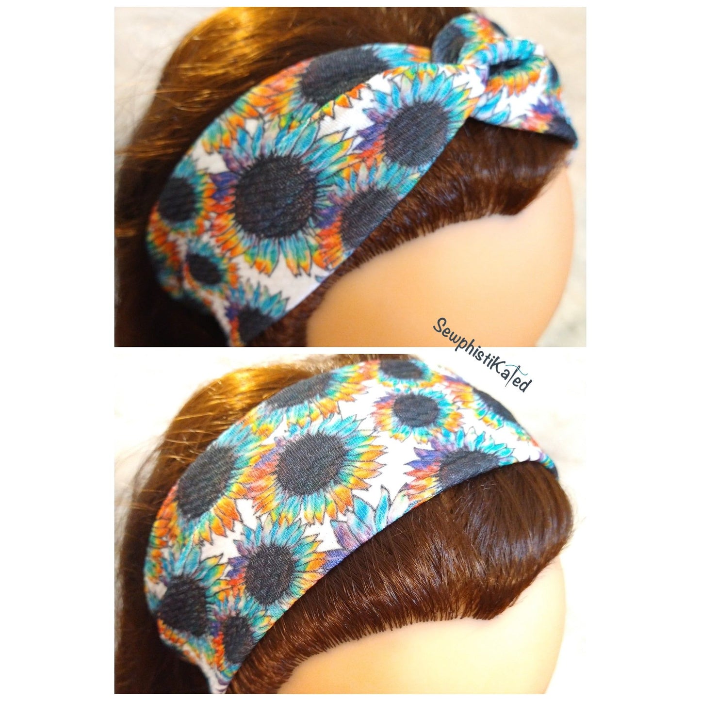 Rainbow Sunflowers Twisted Headband & Scrunchie