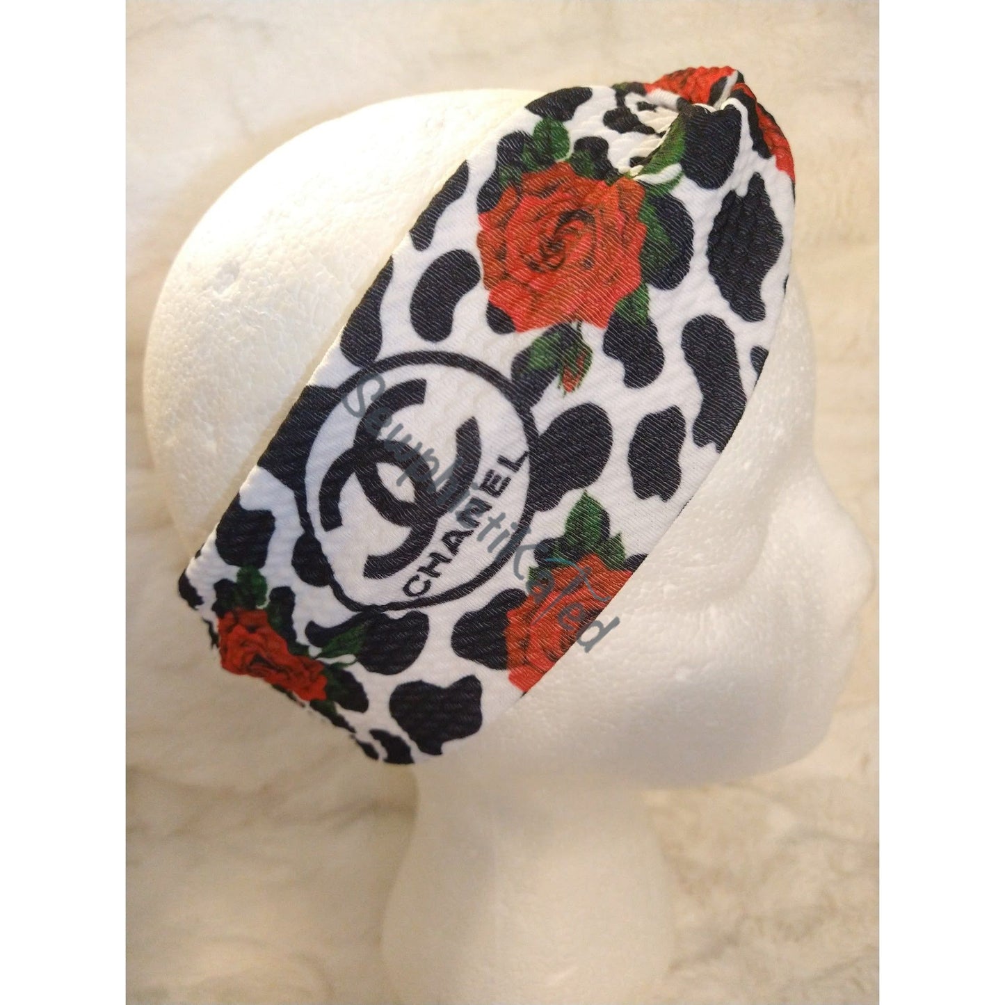 Rose Cow Print Monogram Bougie Headbands & Scrunchies