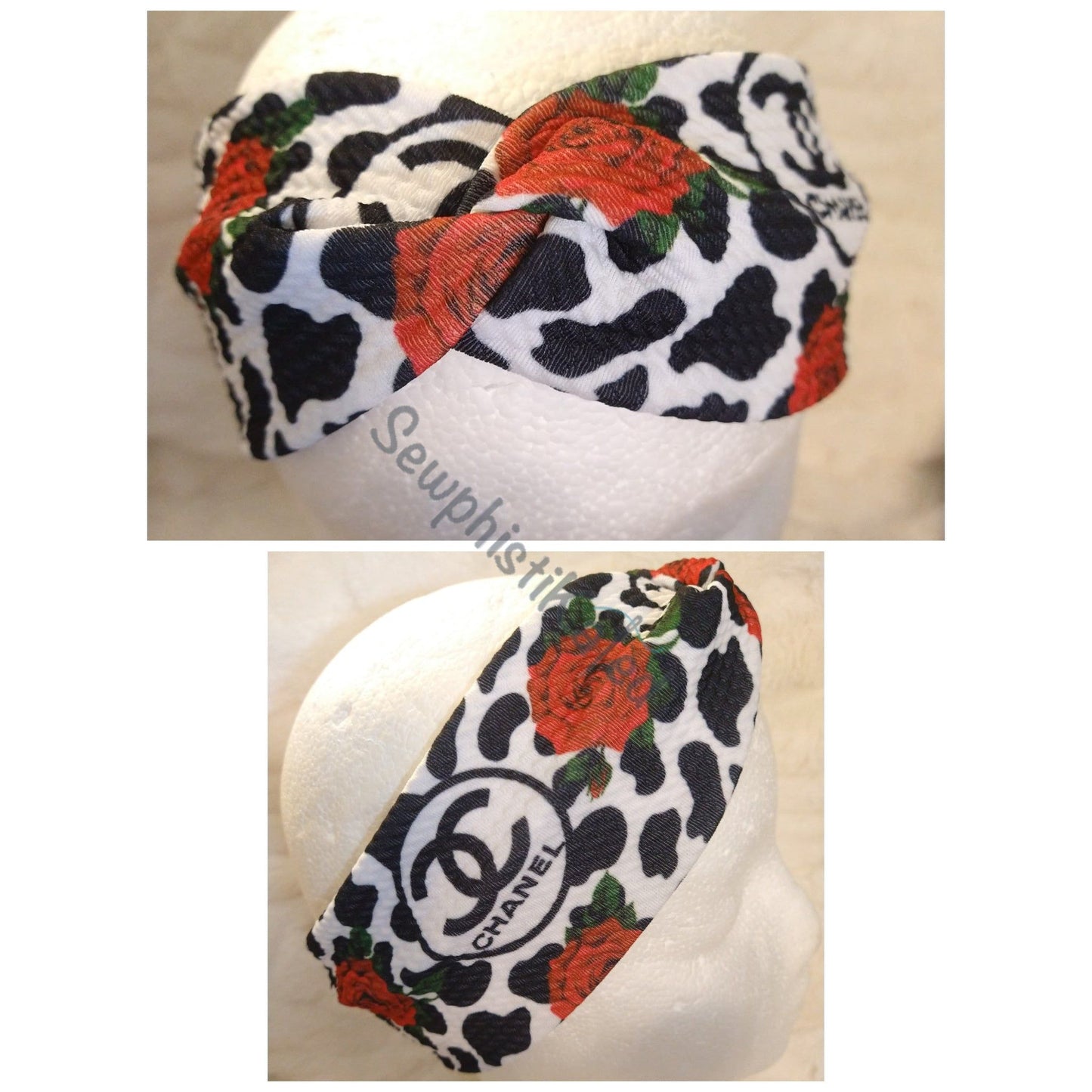 Rose Cow Print Monogram Bougie Headbands & Scrunchies