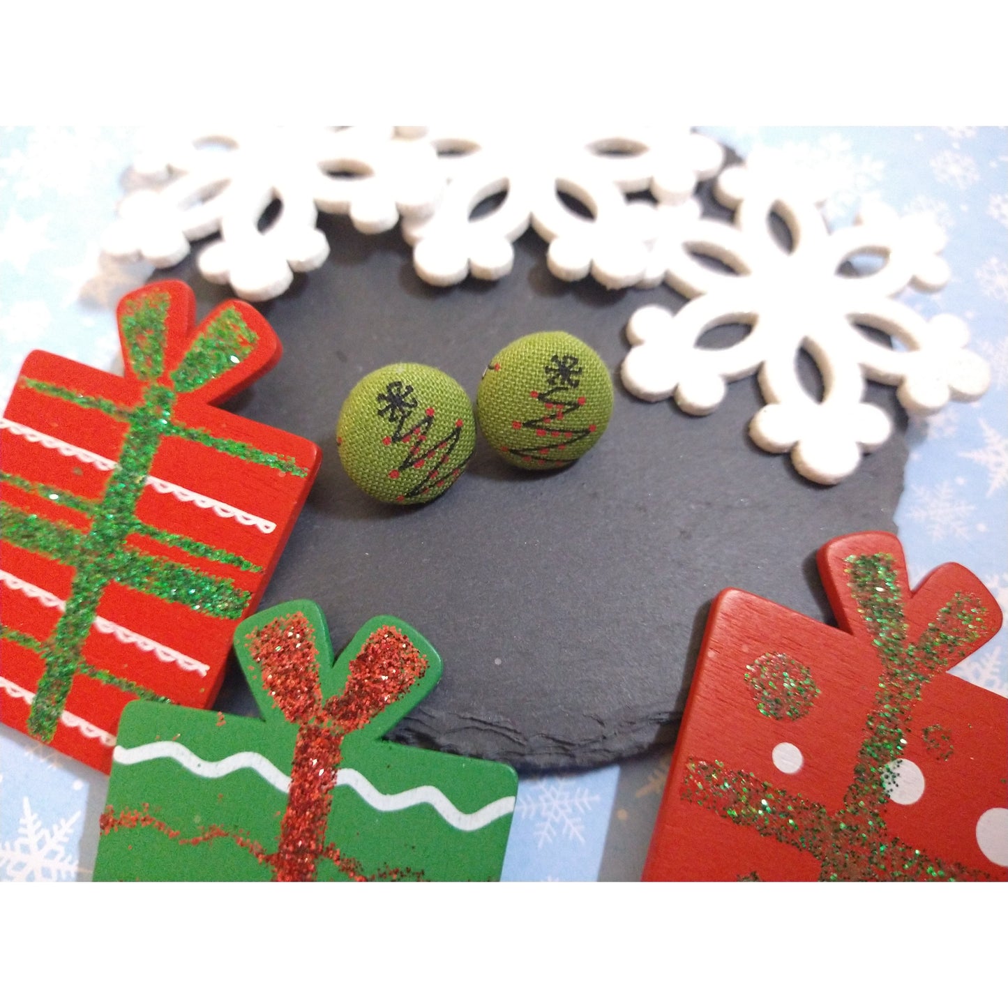 Christmas Fabric Button Stud Earrings
