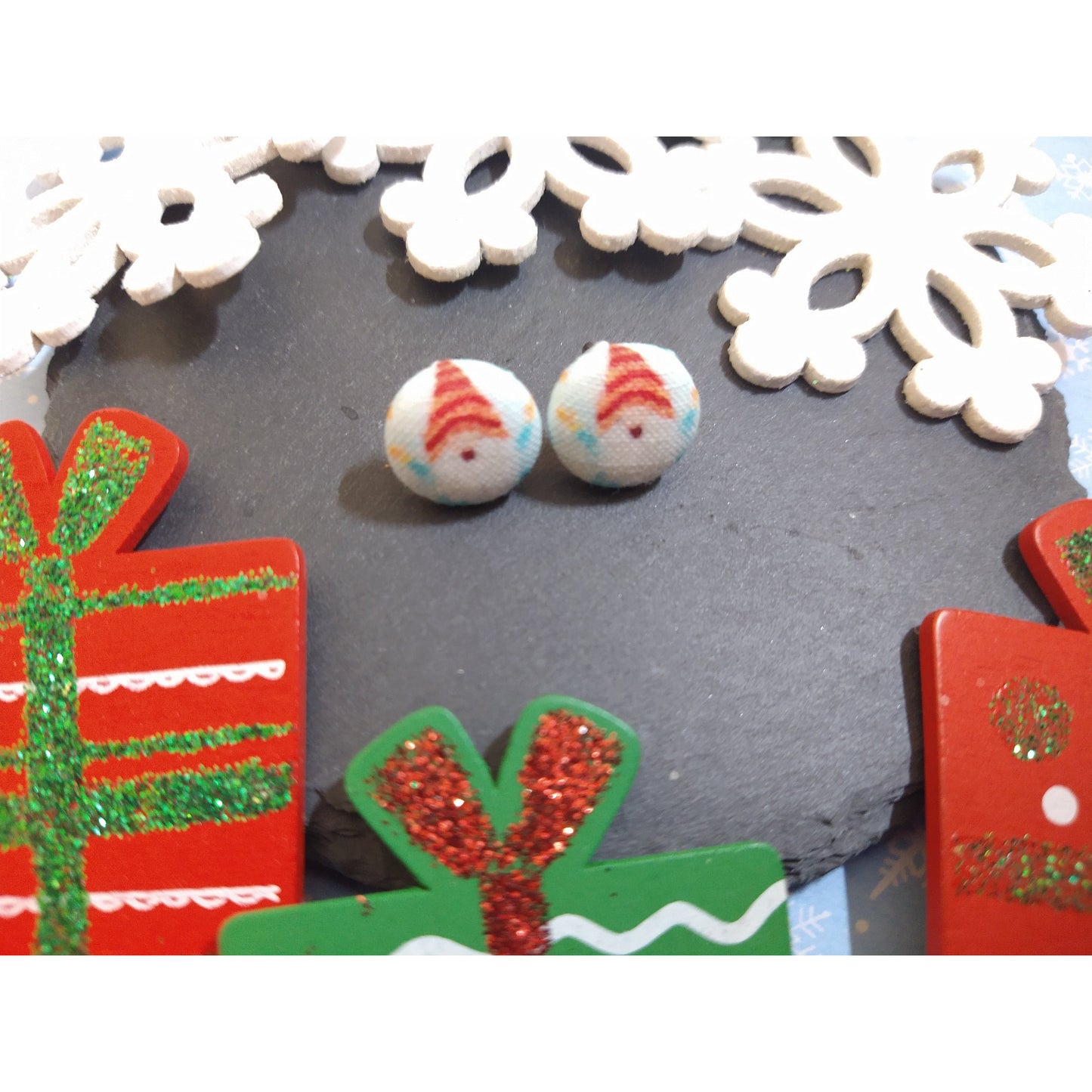 Christmas Fabric Button Stud Earrings