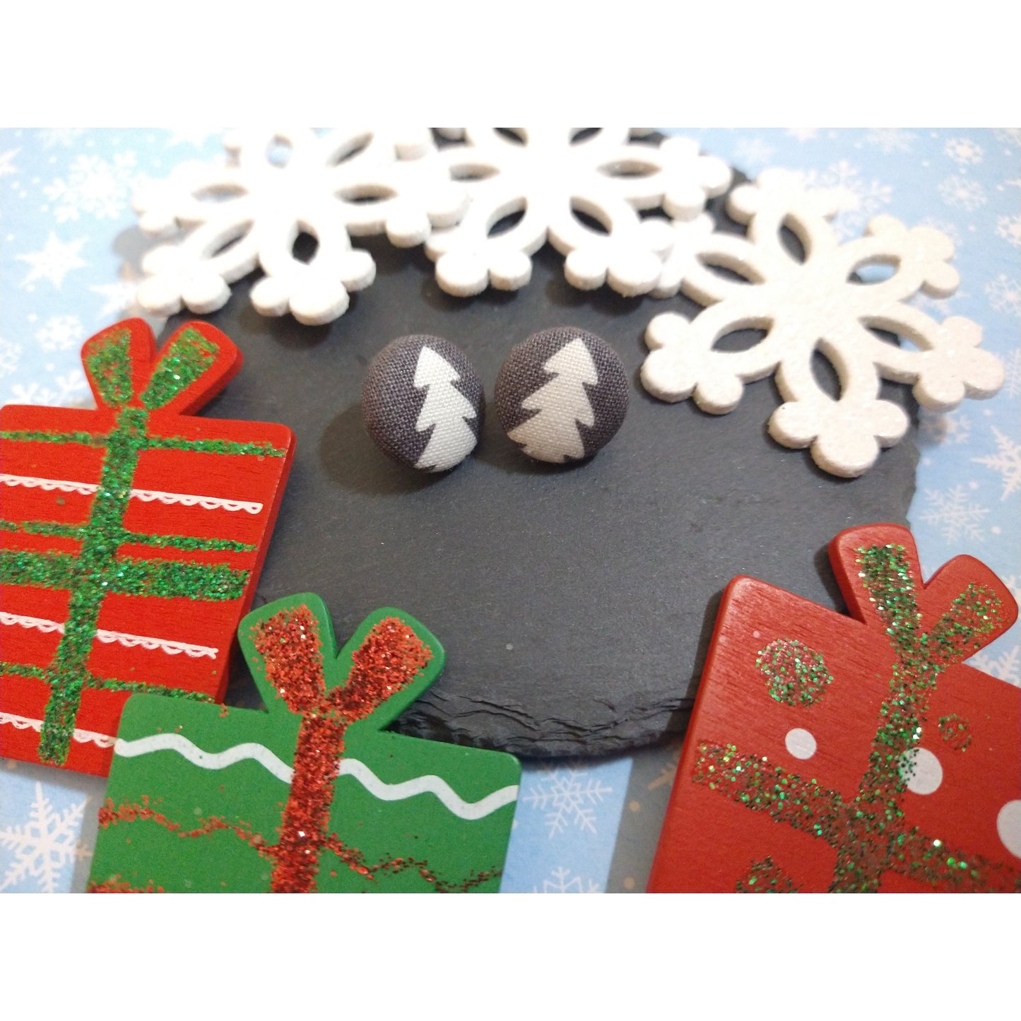 Christmas Fabric Button Stud Earrings