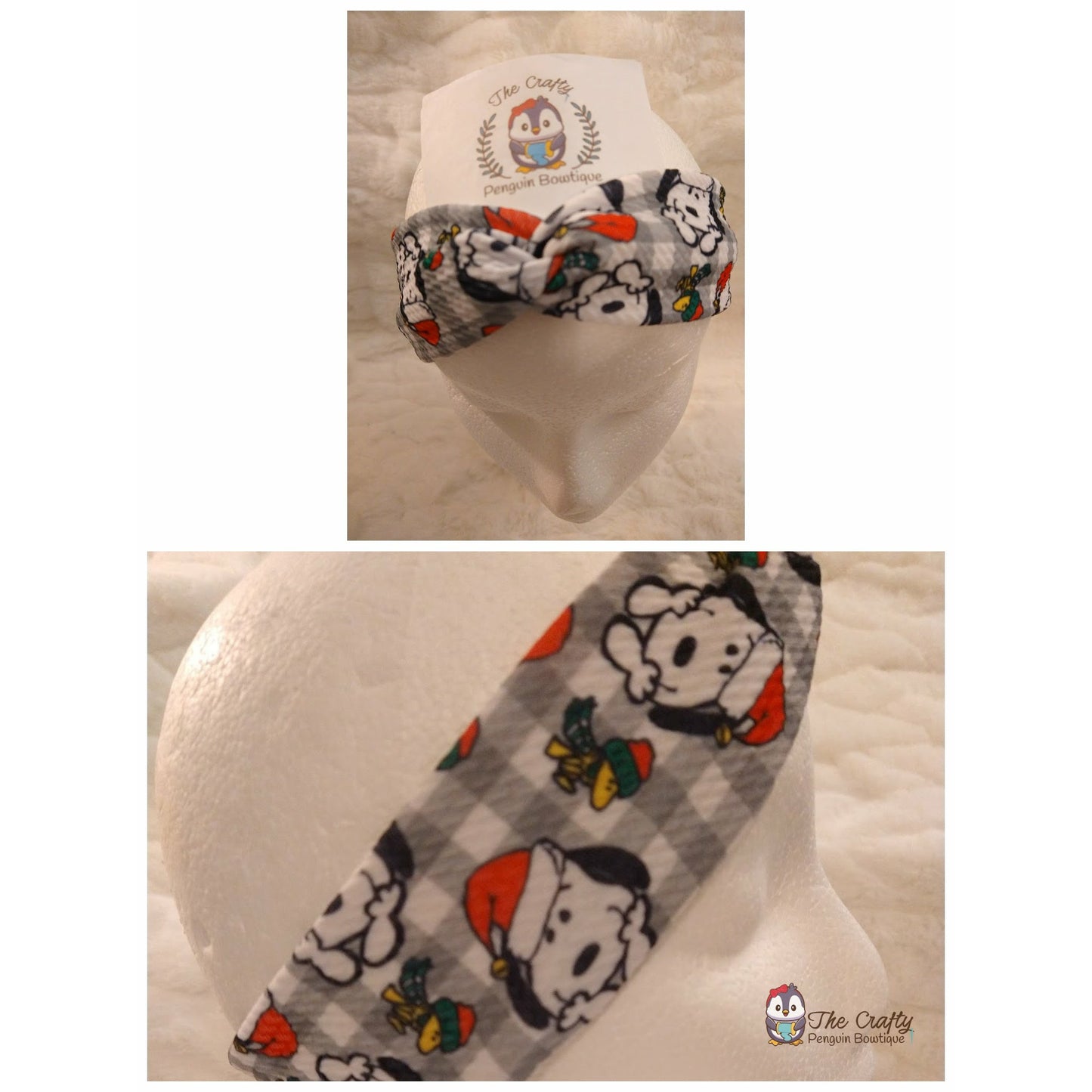White Dog & Friend Santa Hat Twisted Headband