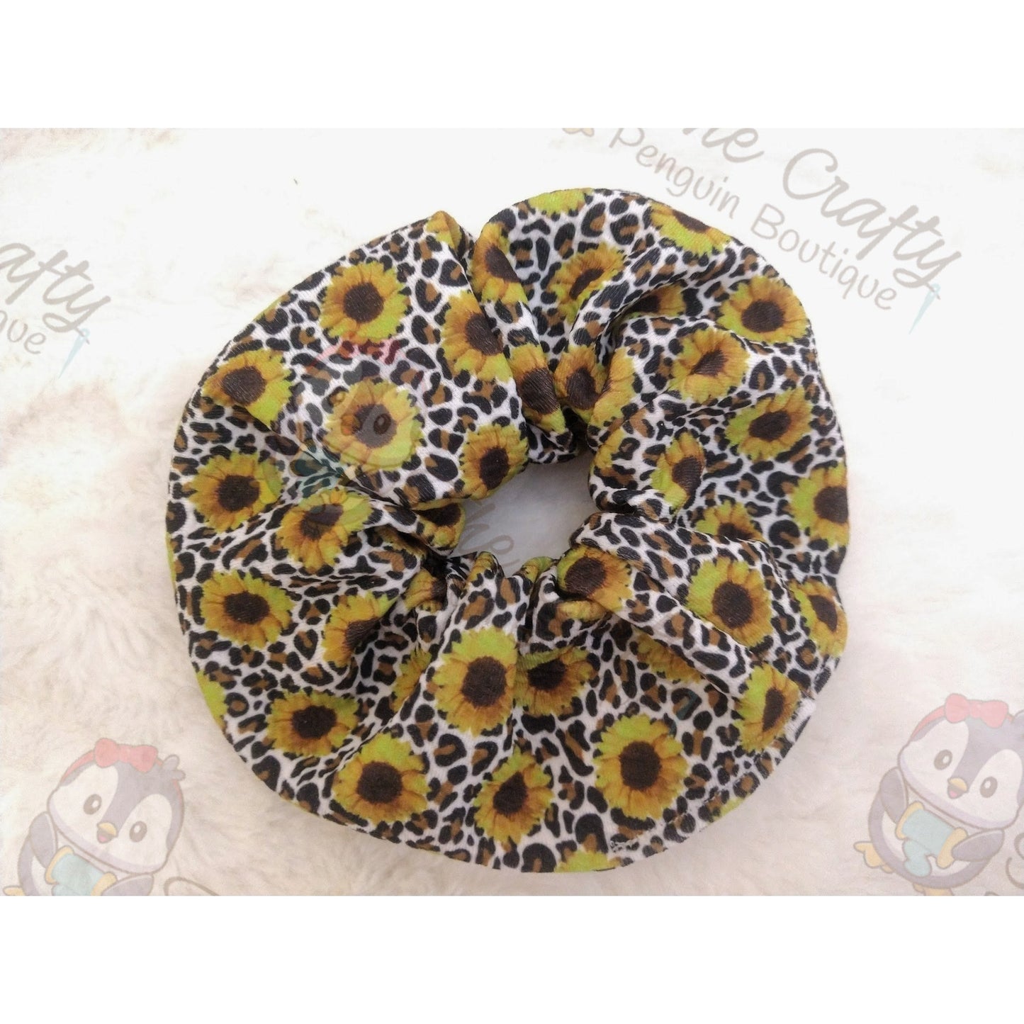 Sunflowers & Small Leopard Print Scrunchie