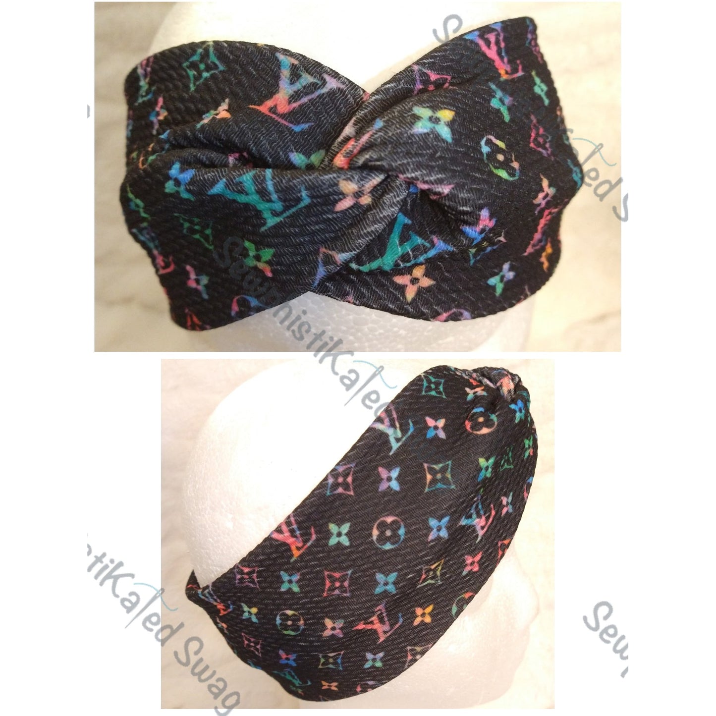 Black Multicolor Monogram Bougie Headbands & Scrunchies