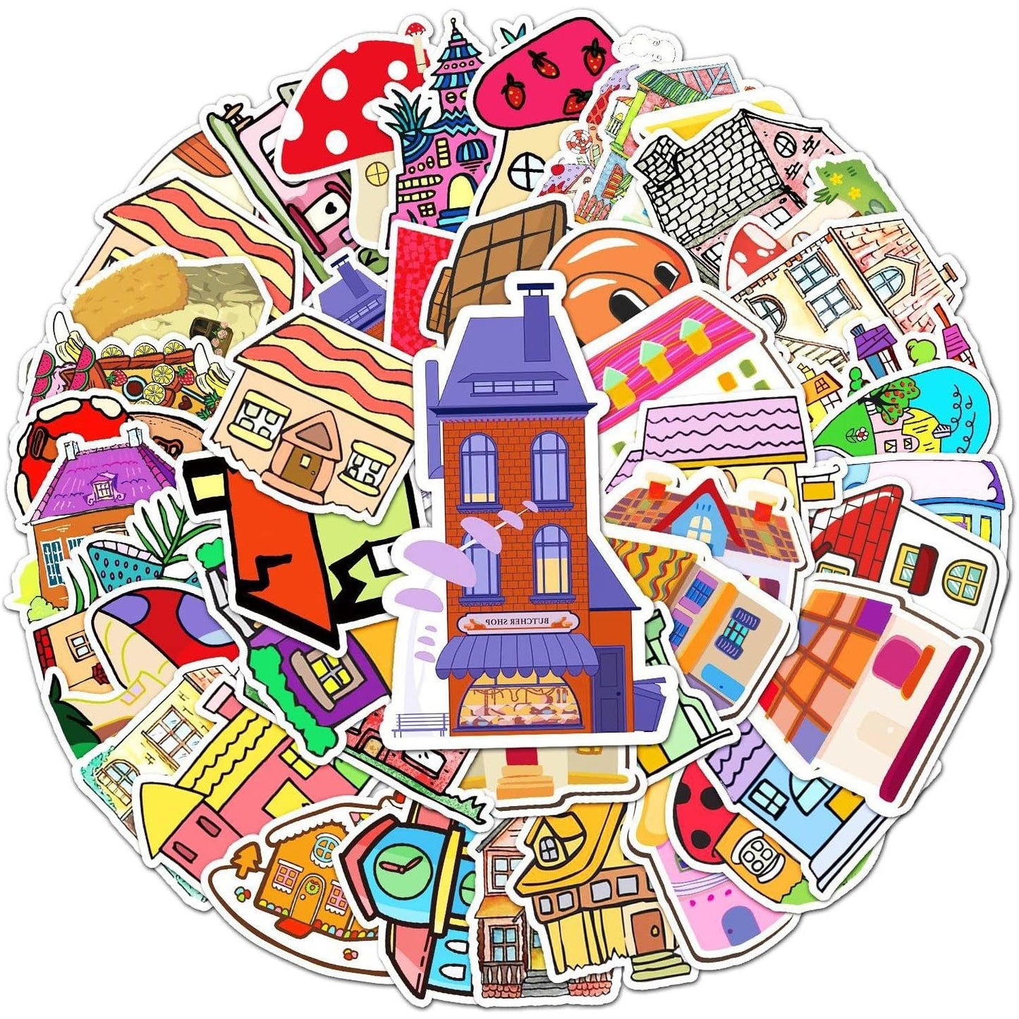 Cartoon House 50pc Sticker Pack