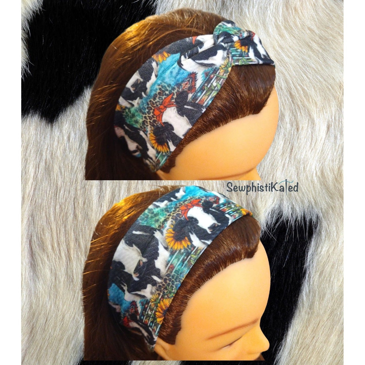 Dairy Cow & Sunflowers Headbands & Scrunchies