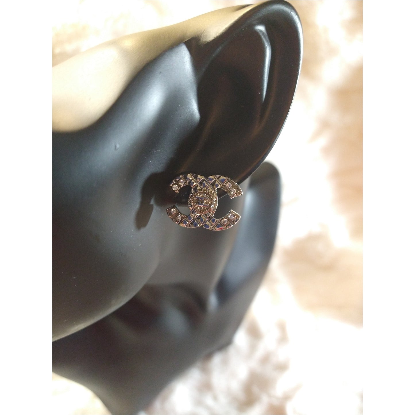 Luxury Fashion Quilted Monogram Rhinestone Stud Earrings