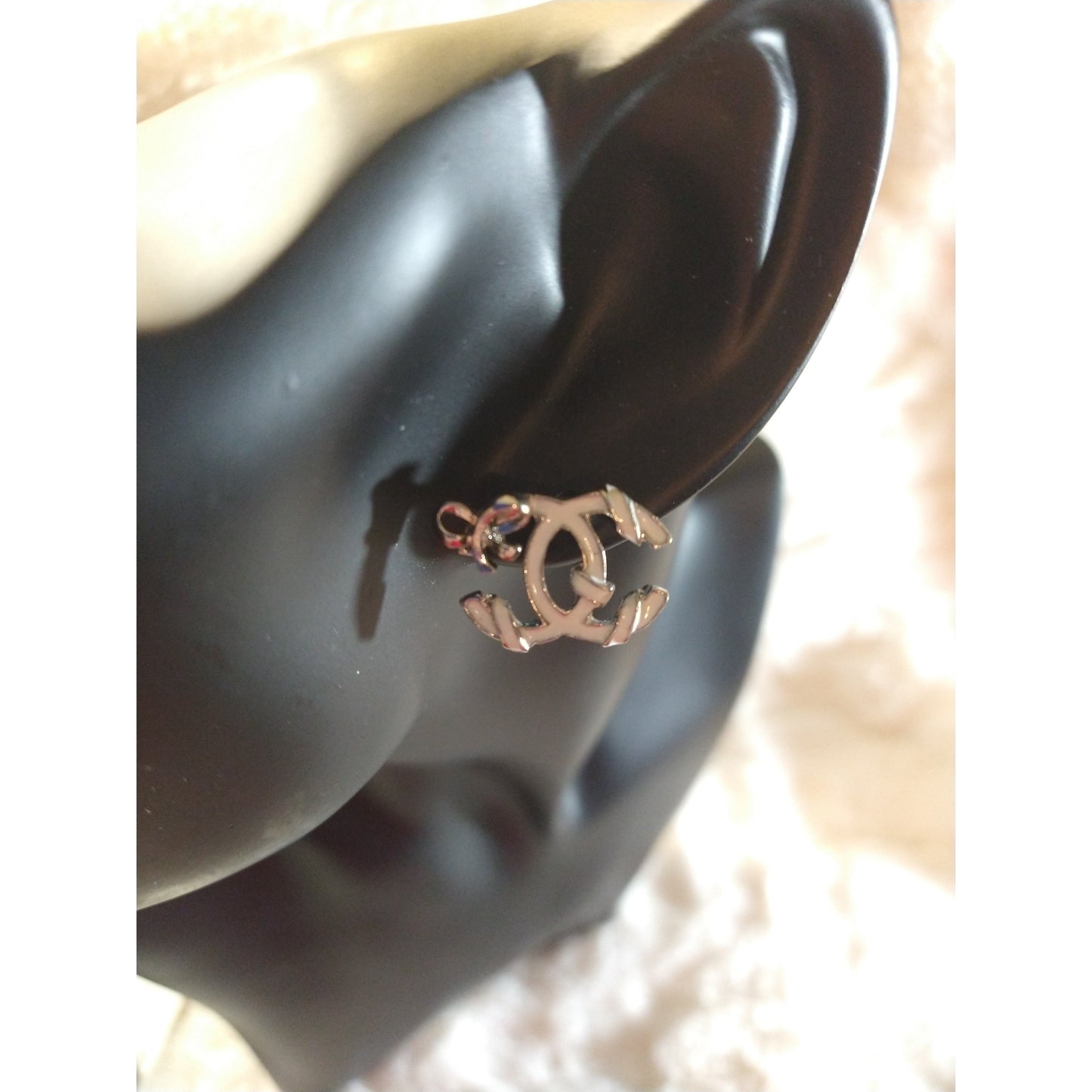 Luxury Fashion White Monogram Bow Stud Earrings