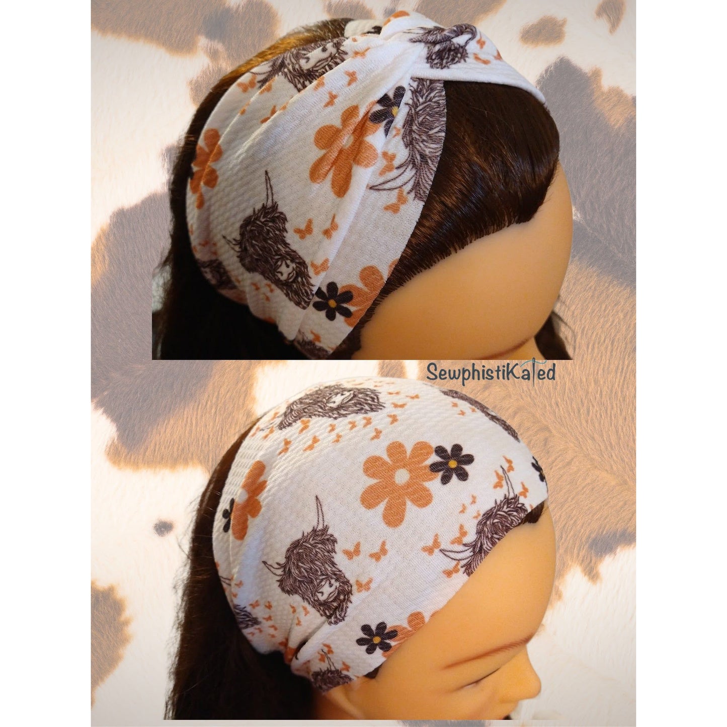 Highland Cow Daisy Headbands & Scrunchies