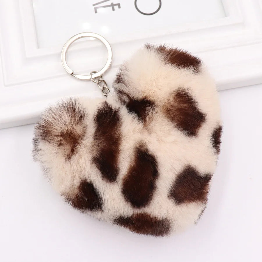 Leopard Print Heart Plush Keychain