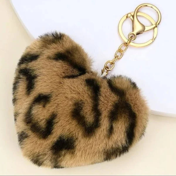 Leopard Print Heart Plush Keychain