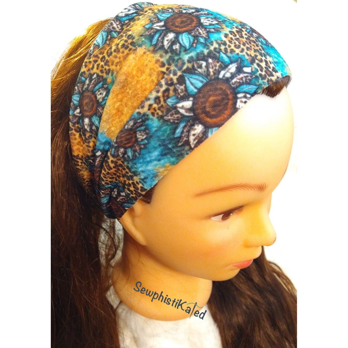 Leopard Print Turquoise Sunflowers Headbands & Scrunchies