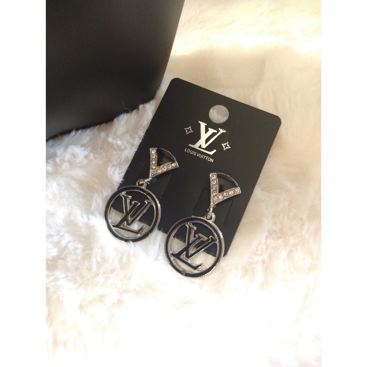 Luxury Fashion Rhinestone Black Monogram Earrings