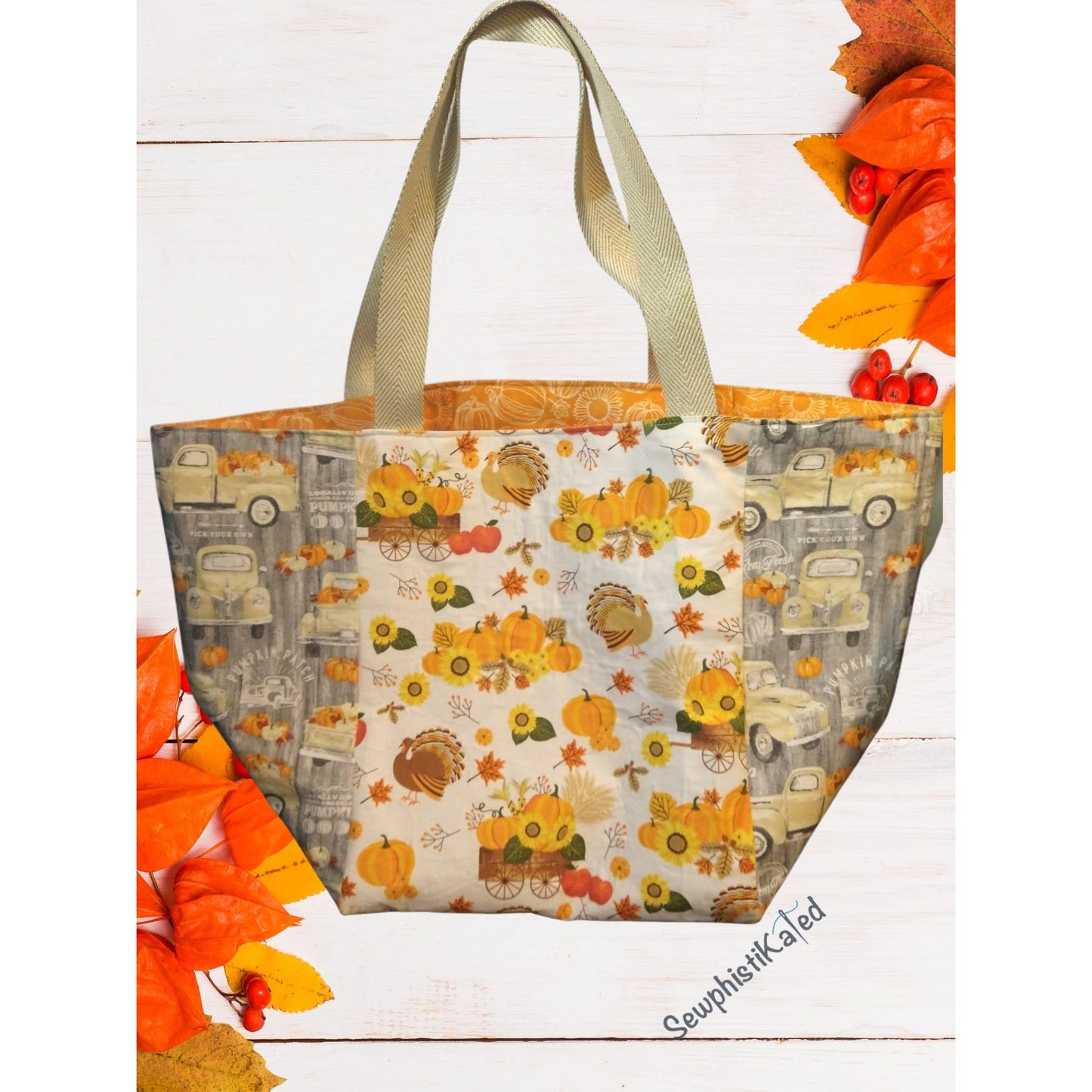 Autumn Theme Farmer's Market Grocery Shopping Tote Bag