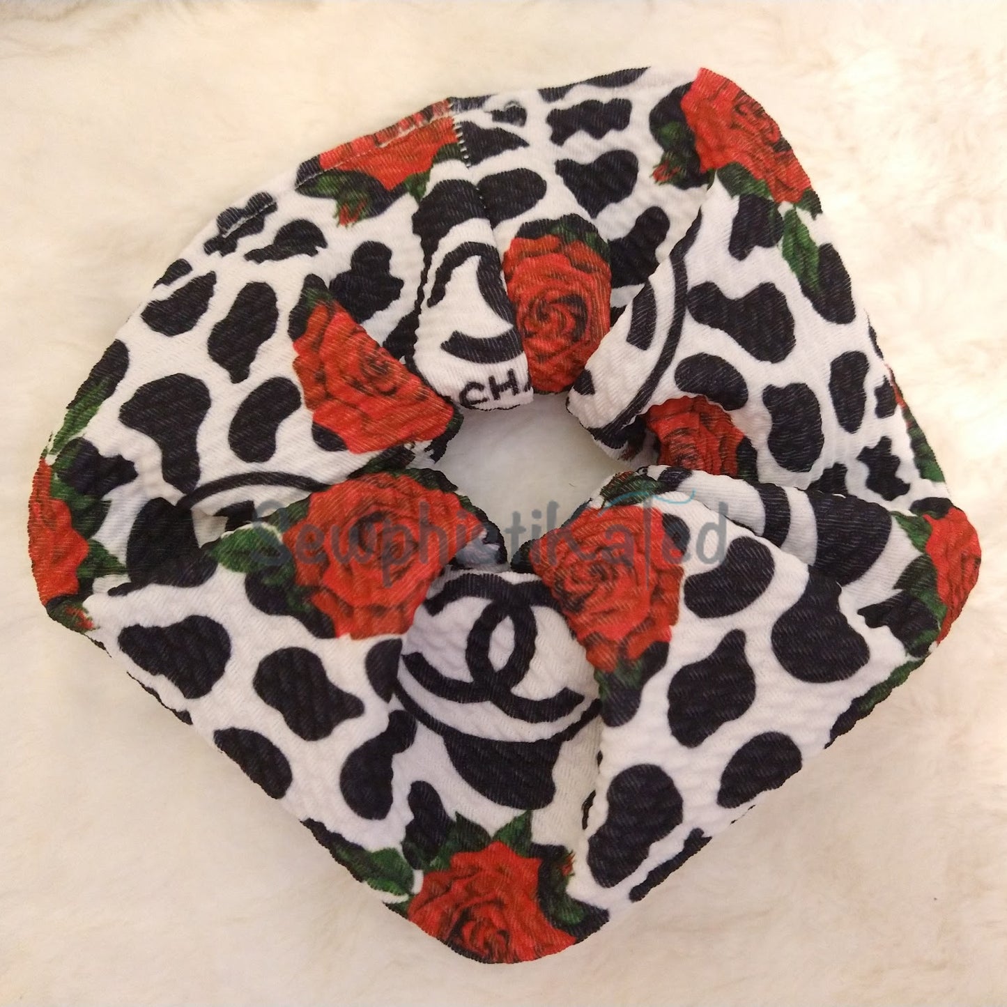 Rose Cow Print Monogram Bougie Headbands & Scrunchies