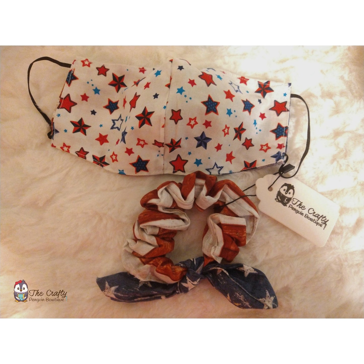 American Flag Face Mask & Knotted Bow Scrunchie Set