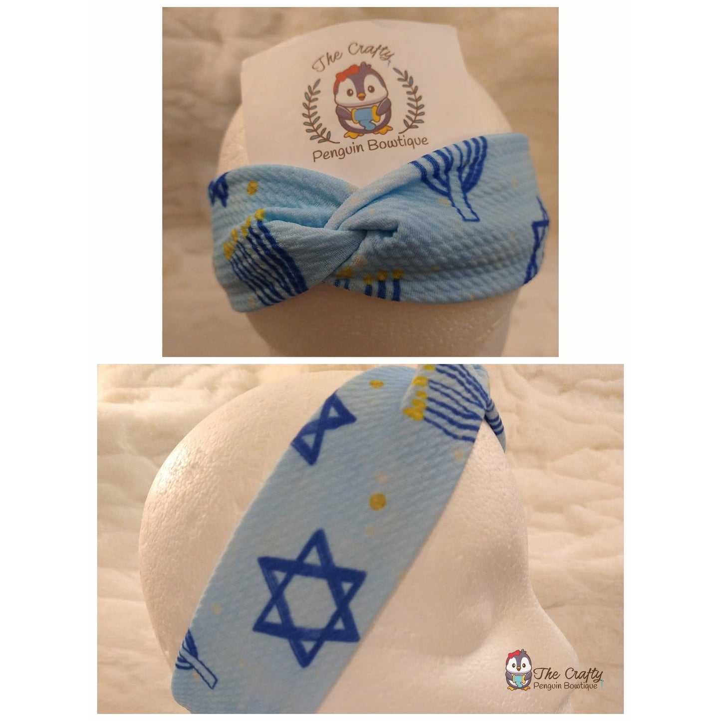 Chanukah Light Blue Headbands & Scrunchies