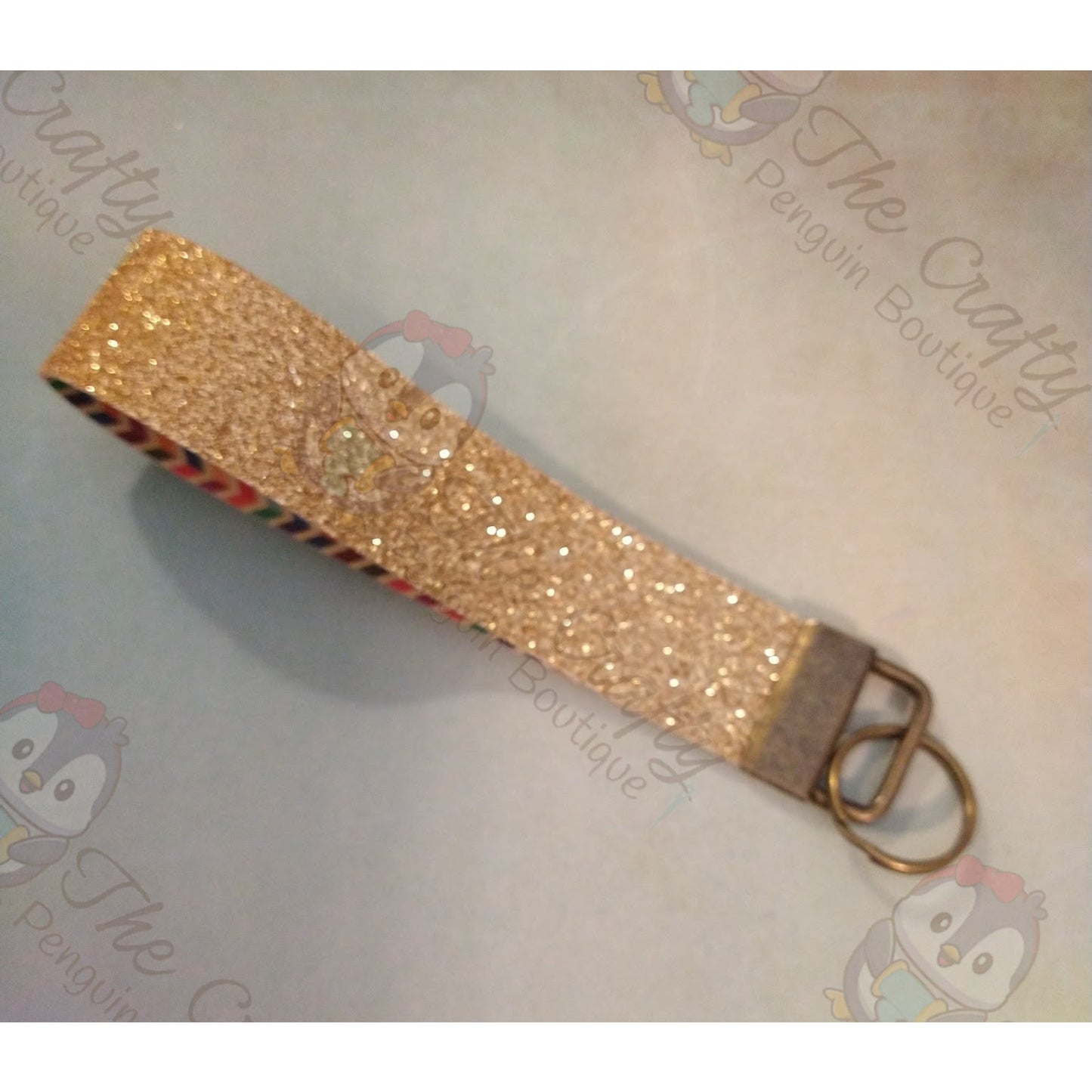 Chevron & Glitter Faux Leather Wristlet Keychain