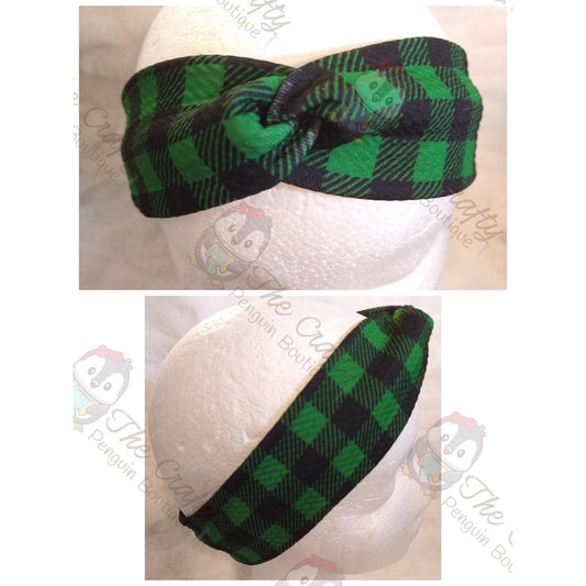 Green & Black Checkered Twisted Headband