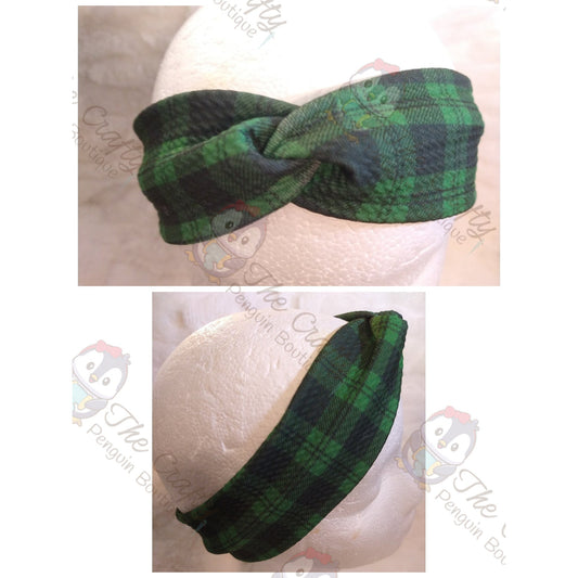 Green & Black Plaid Twisted Headband
