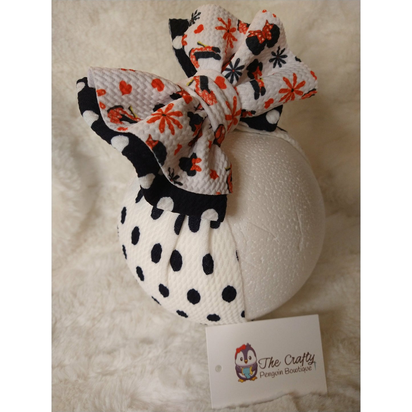 Polka Dot with Girl Mouse Topper Bow Headwrap