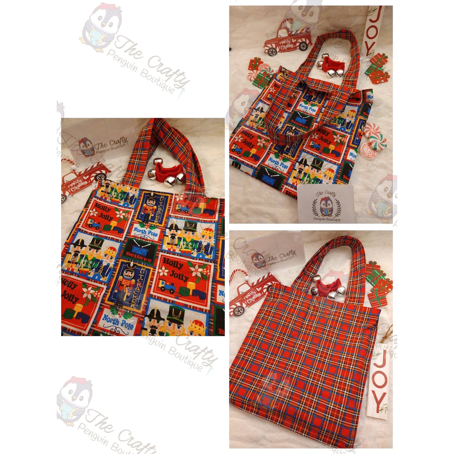 Christmas Themed Reversible Tote Bags