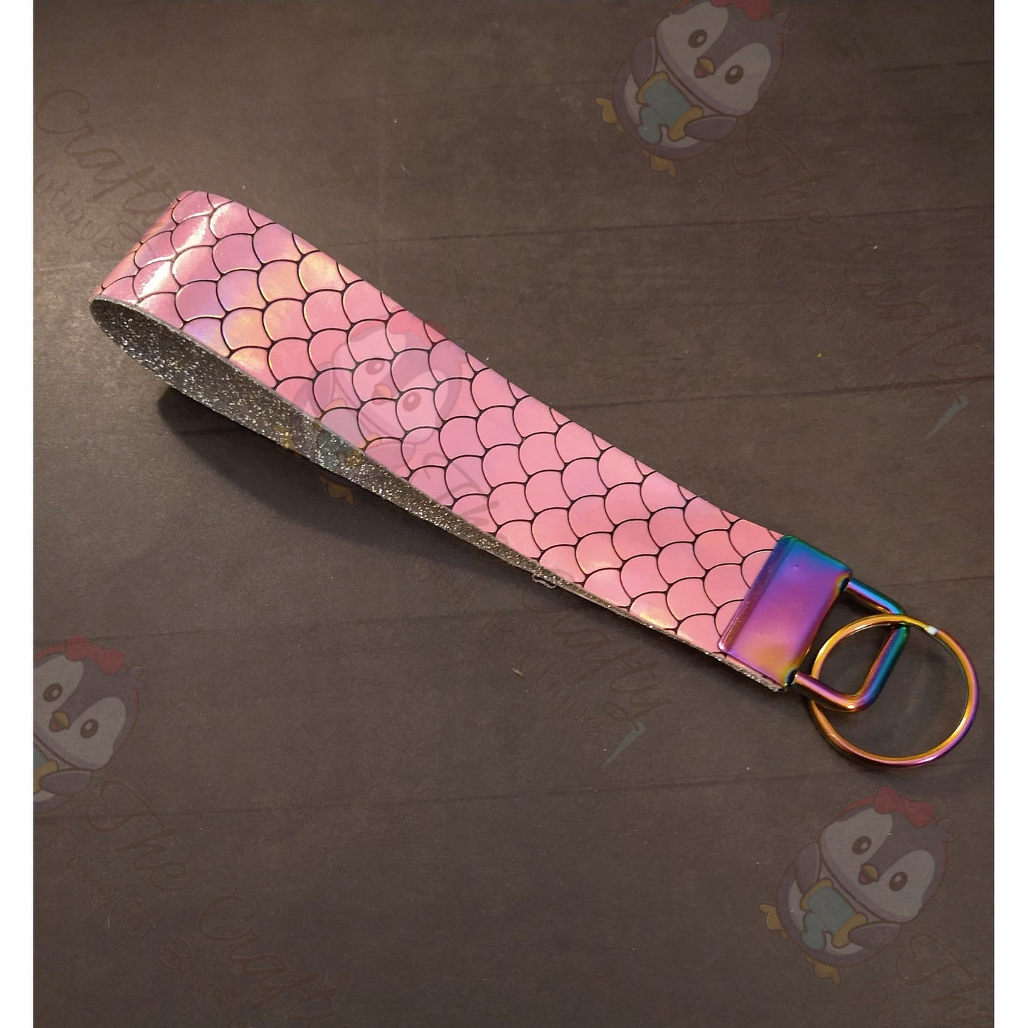 Mermaid Scales & Glitter Faux Leather Wristlet Keychain