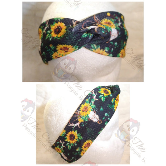 Sunflowers & Cow Skulls Headbands & Scrunchies